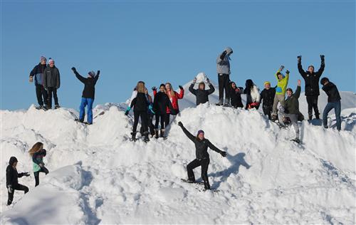 Kids on a snow hill 